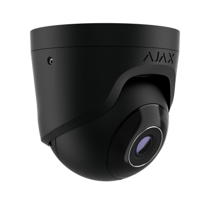 Zwarte Ajax TurretCam HL 8MP outdoor beveiligingscamera met 2,8mm lens en strak modern design.