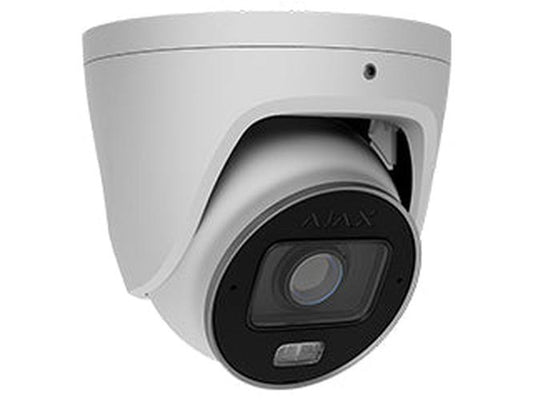 Witte Ajax TurretCam HLVF 5MP outdoor beveiligingscamera met varifocale lens en compact turret-design.