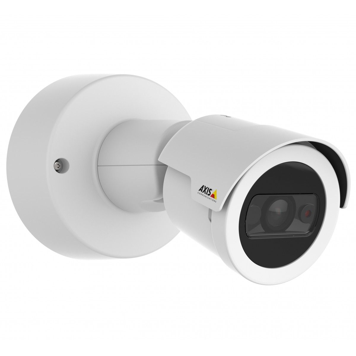 Witte Axis M2036-LE 4MP outdoor bullet camera met compact design en zwarte lens voor professionele bewaking.