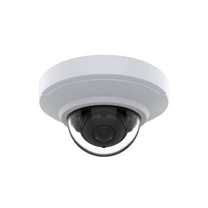 Witte Axis M3086-V 4MP minikoepelcamera met compact design en zwarte lens voor professionele videobewaking.