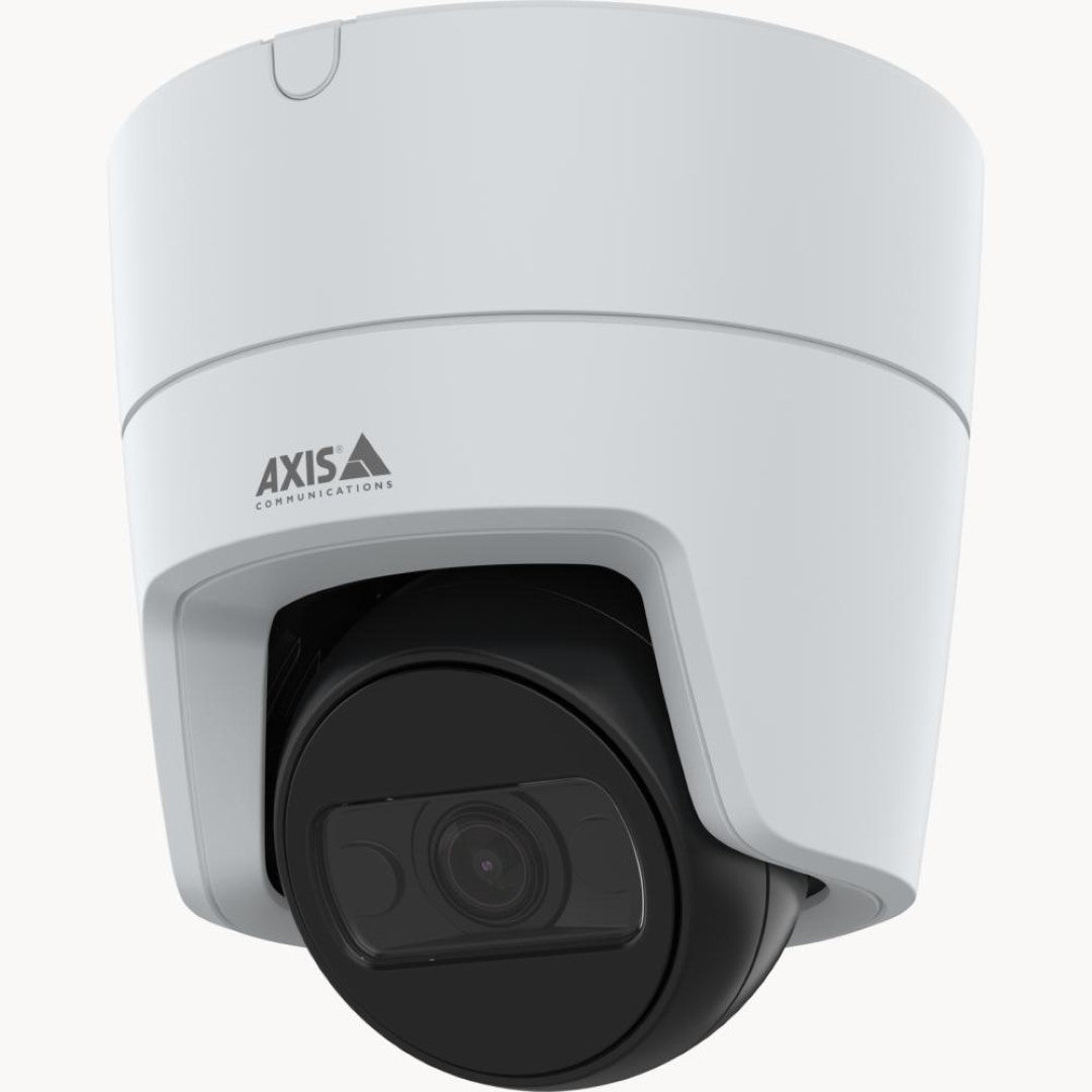 Witte Axis M3125-LVE turret dome IP-camera met zwarte lensmodule voor professionele buitenbewaking.