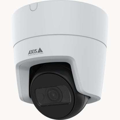 Witte Axis M3125-LVE turret dome IP-camera met zwarte lensmodule voor professionele buitenbewaking.