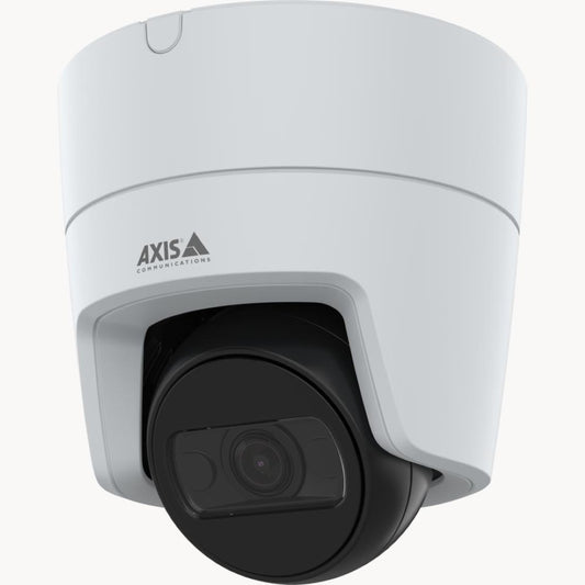 Witte Axis M3125-LVE turret dome IP-camera met zwarte lensmodule voor professionele buitenbewaking.