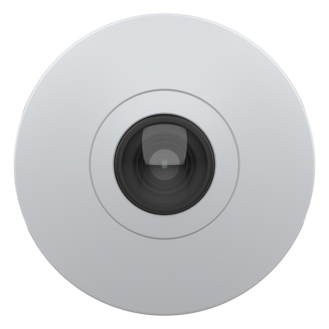 Witte Axis M4328-P panoramische domecamera met centrale stereografische lens voor 360-graden bewaking.