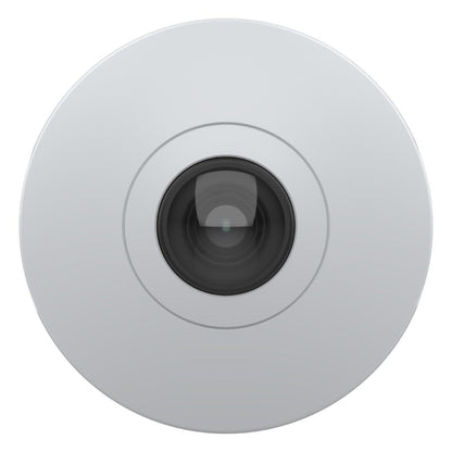 Witte Axis M4328-P panoramische domecamera met centrale stereografische lens voor 360-graden bewaking.