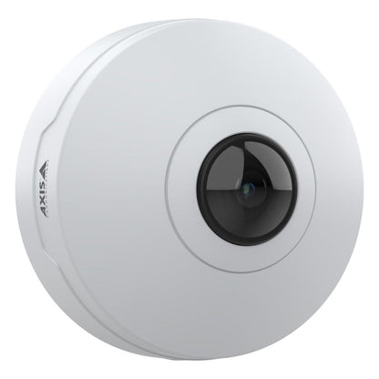 Witte Axis M4328-P panoramische domecamera met centrale stereografische lens voor 360-graden camerabewaking.