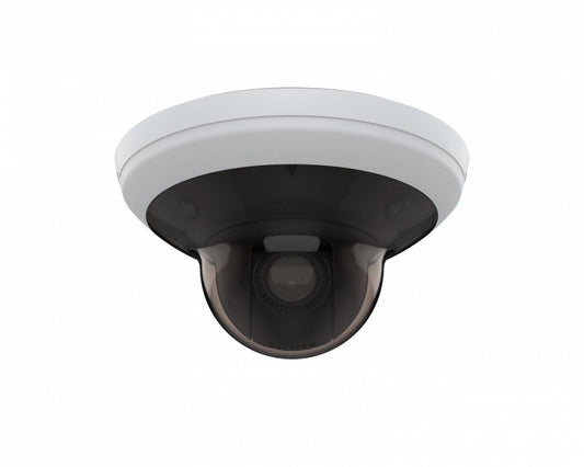 Axis M5000-G all-in-one dome camera met witte behuizing en donkere koepel voor 360-graden overzicht en PTZ-zoom.