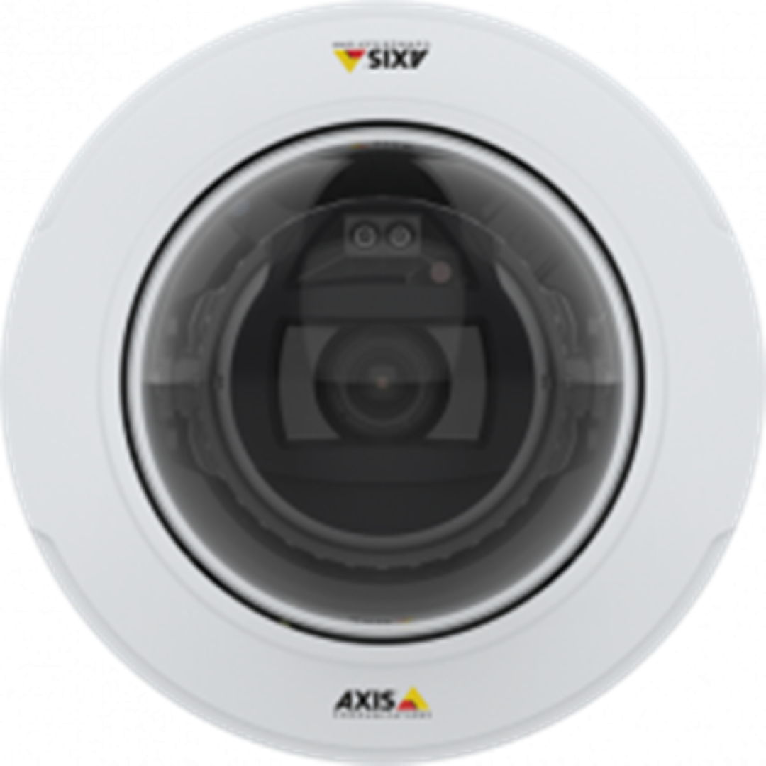 Witte Axis P3275-LV dome beveiligingscamera met transparante koepel en varifocale lens voor 1080p bewaking.