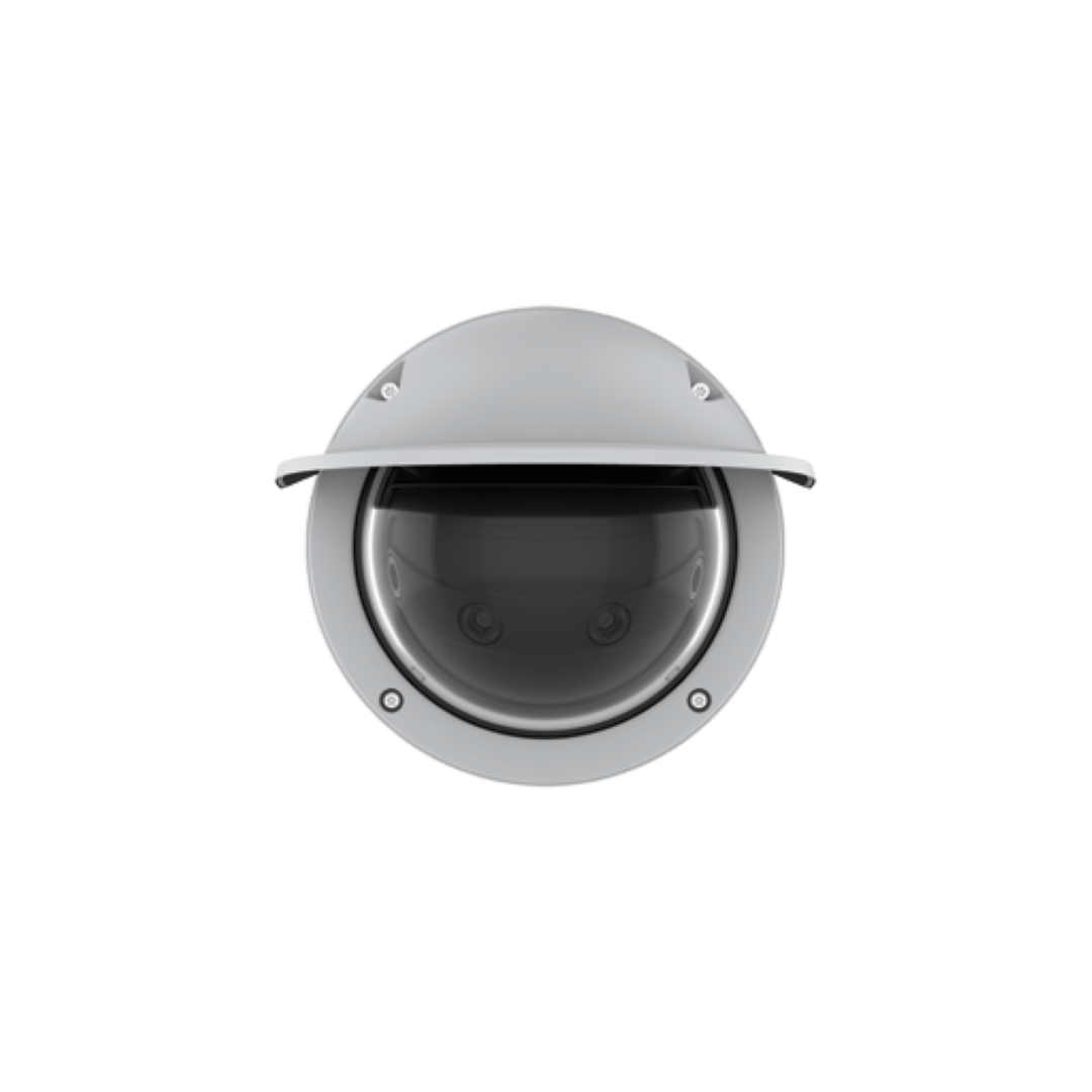 Axis Q4809-PVE witte panoramische multisensor dome-camera met zonnekap en vier lenzen voor 180 graden bewaking.