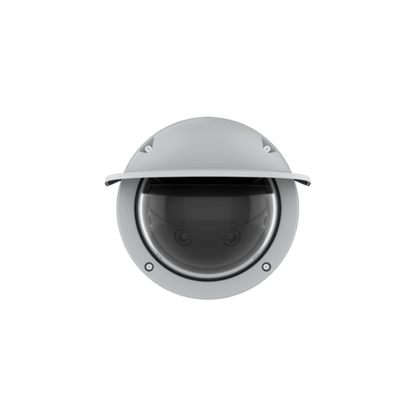 Axis Q4809-PVE witte panoramische multisensor dome-camera met zonnekap en vier lenzen voor 180 graden bewaking.