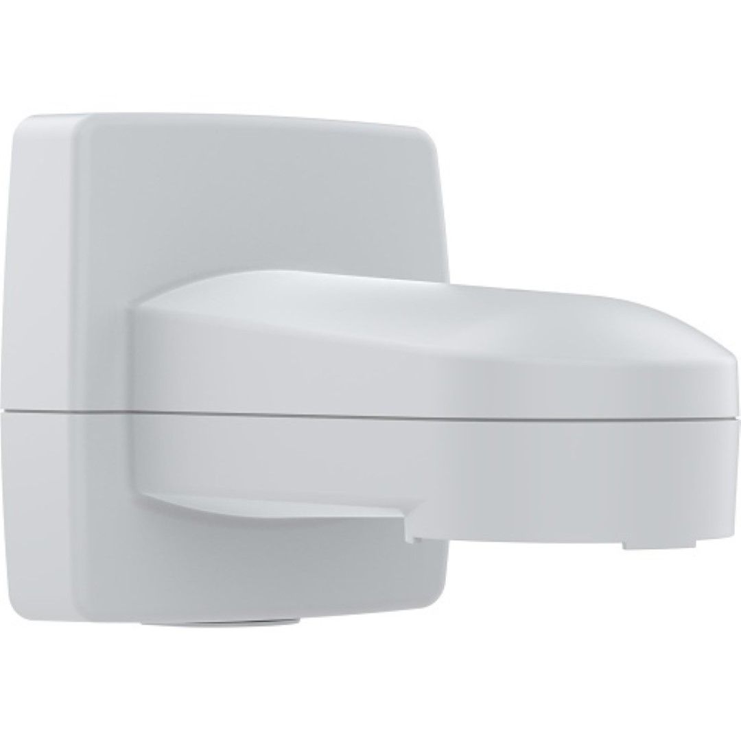 Witte, slagvaste Axis Q5001-E muur- en paalmontagebeugel voor beveiligingscamera's met een weerbestendig ontwerp.