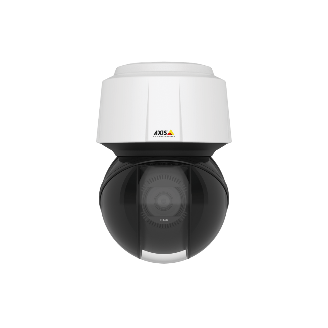 Axis Q6135-LE PTZ-camera met witte behuizing en zwarte bolvormige lens voor professionele outdoor bewaking.
