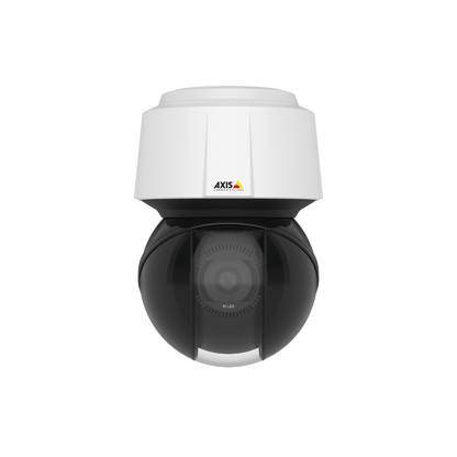 Axis Q6135-LE PTZ-camera met witte behuizing en zwarte bolvormige lens voor professionele outdoor bewaking.