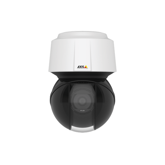 Axis Q6135-LE PTZ-camera met witte behuizing en zwarte bolvormige lens voor professionele outdoor bewaking.