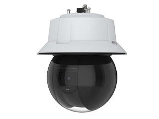 Axis Q6325-LE PTZ-buitencamera met witte behuizing en zwarte koepel voor geavanceerde AI-videobewaking.