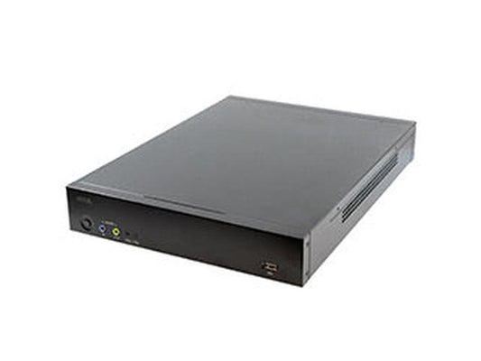 Compacte zwarte Axis S2108 all-in-one recorder met strak metalen design en USB-poort aan de voorzijde.