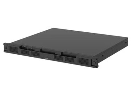 Zwarte Axis S4000 1U rack recorder met vier hot-swappable HDD-slots en ventilatieroosters aan de voorzijde.