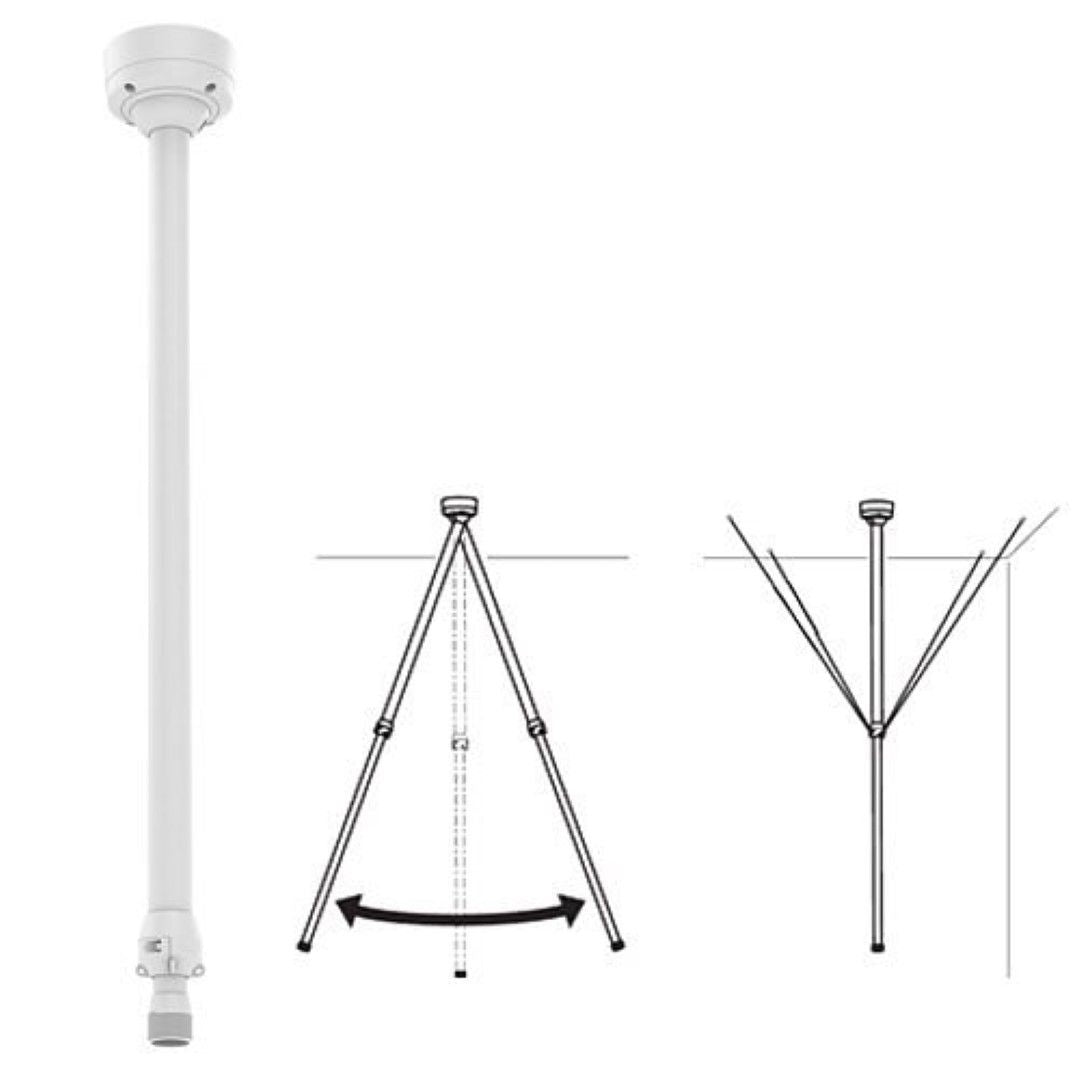 Witte Axis T91B50 telescopische plafondmontage voor camera's met verstelbare lengte en draaibare arm.