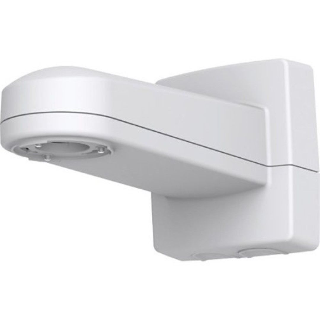 Witte Axis T91G61 wandmontagebeugel voor camera's met weerbestendige behuizing voor connectiviteitsapparatuur.