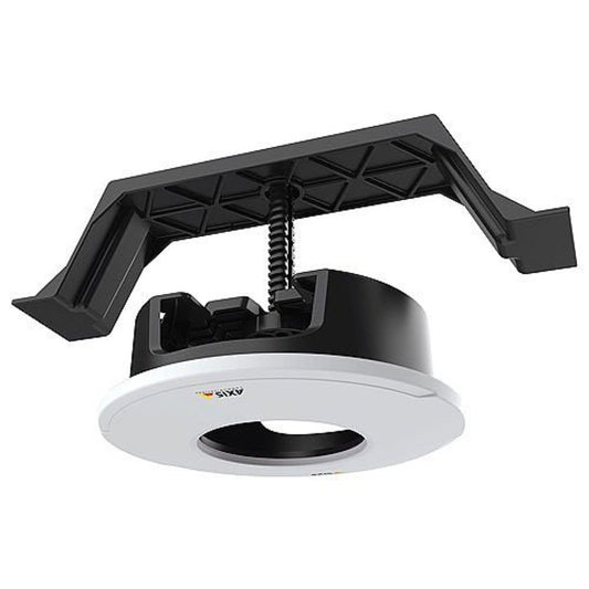 Axis T94C01L inbouwmontage voor Axis M42-camera's met witte ronde afdekring en zwart bevestigingsmechanisme voor plafonds.