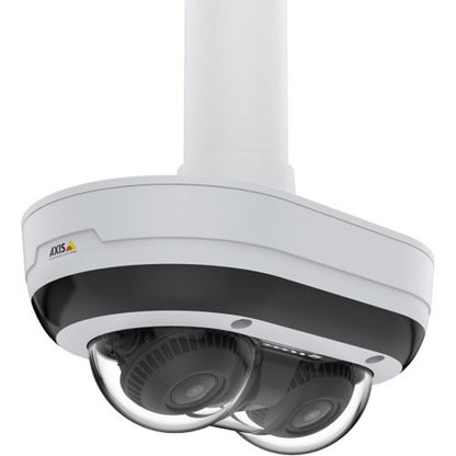 Witte Axis T94N02D hangende kit voor panoramische camera's met 1.5″ NPS-bevestiging voor montage aan palen of plafonds.
