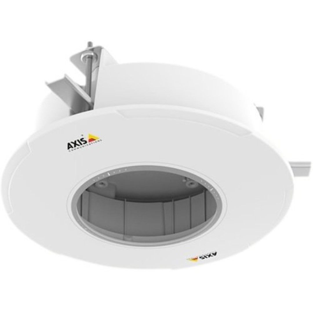 Witte Axis T94P01L inbouwmontage voor Axis M55-serie met metalen achterdoos voor plafondinstallatie.