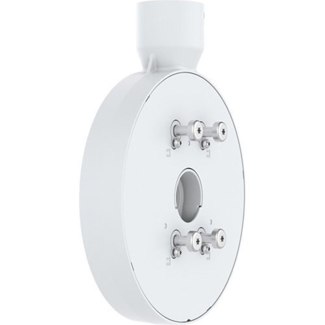 Witte Axis T94V01C dubbele camerabevestiging met robuust, impactbestendig ontwerp voor twee netwerkcamera's.