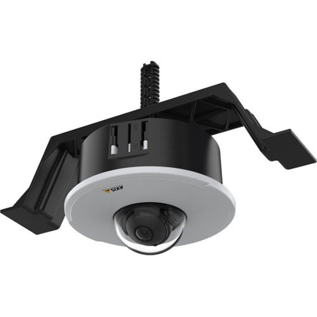 Axis TM3201 zwarte inbouwmontage voor Axis M30 domecamera's met witte afdekring voor verzonken plafondinstallatie.