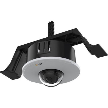 Axis TM3201 zwarte inbouwmontage voor Axis M30 domecamera's met witte afdekring voor verzonken plafondinstallatie.