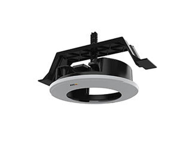 Witte Axis TM3204 inbouwmontage voor dome-camera's met zwarte bevestigingsbeugel voor systeemplafonds.