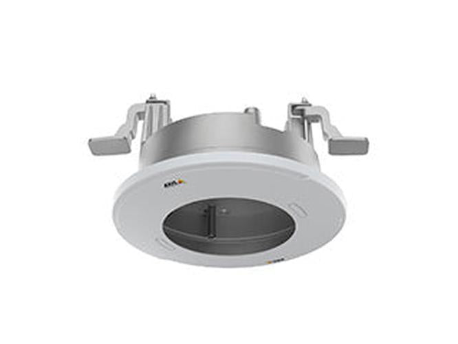 Witte Axis TM3206 inbouwmontage voor dome-camera's met metalen behuizing en klemmen voor systeemplafonds.