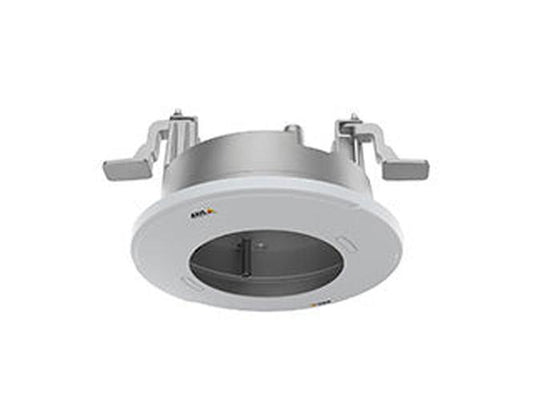 Witte Axis TM3206 inbouwmontage voor dome-camera's met metalen behuizing en klemmen voor systeemplafonds.