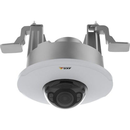 Robuuste zilverkleurige Axis TM3207 inbouwmontage voor systeemplafonds met metalen behuizing en geïntegreerde camerakoepel.