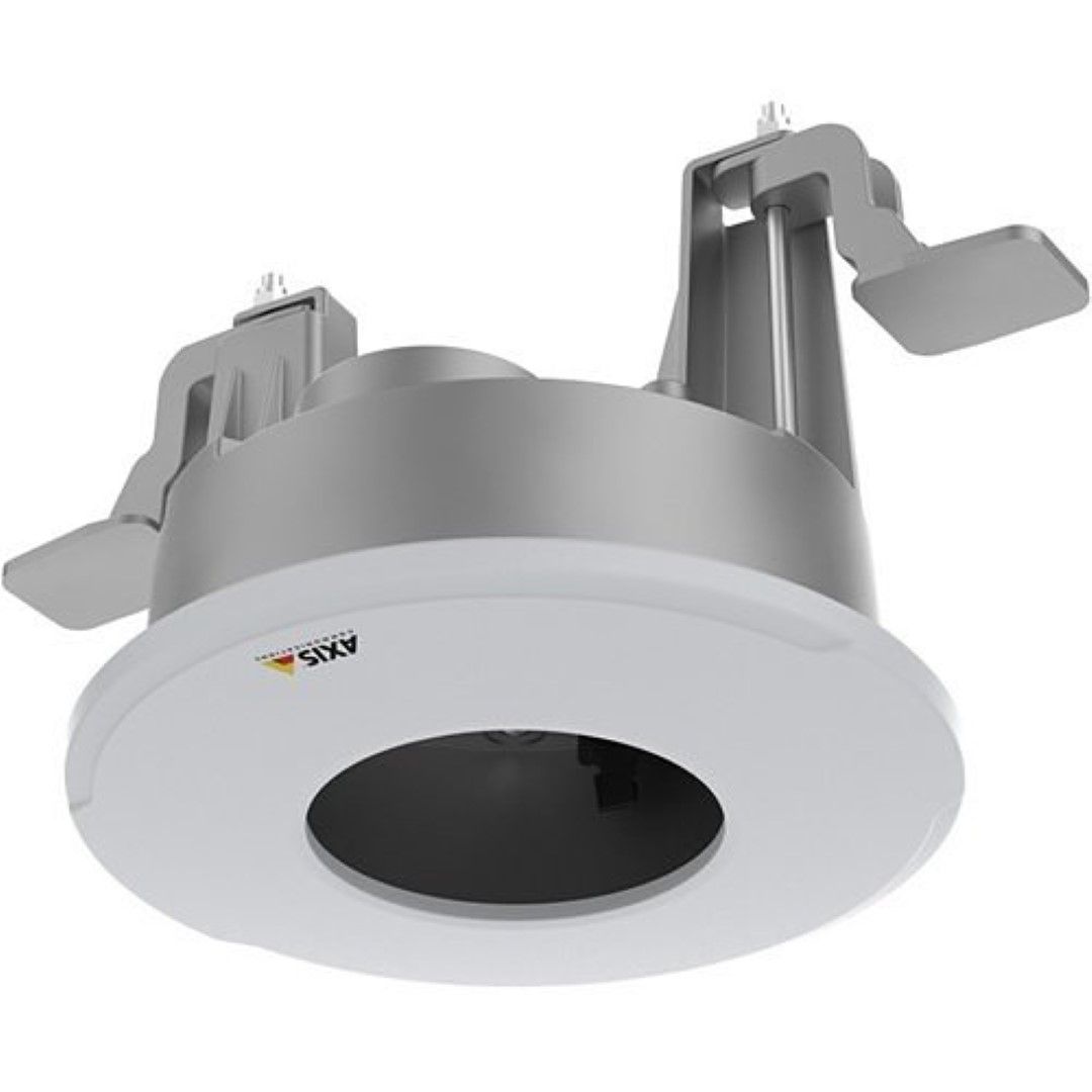 Axis TM3207 robuuste metalen inbouwmontage voor systeemplafonds met witte afwerking en montageklemmen.
