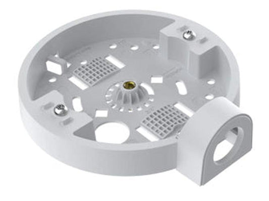Witte Axis TM3601-E metalen aansluitdoos voor IP-camera's met ronde behuizing en kabeldoorvoer.