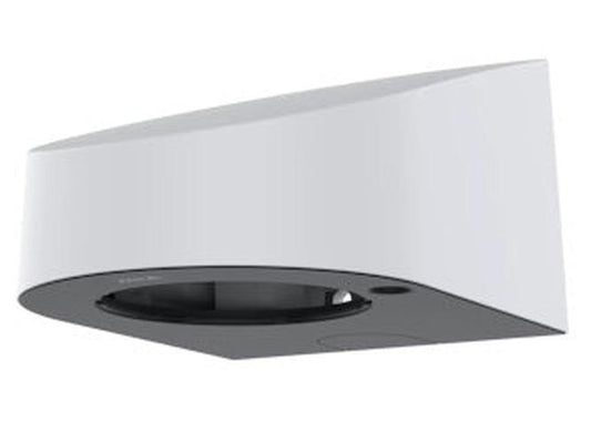 Witte Axis TP3005-E wandmontagebeugel voor beveiligingscamera's met een strak, robuust design voor binnen en buiten.