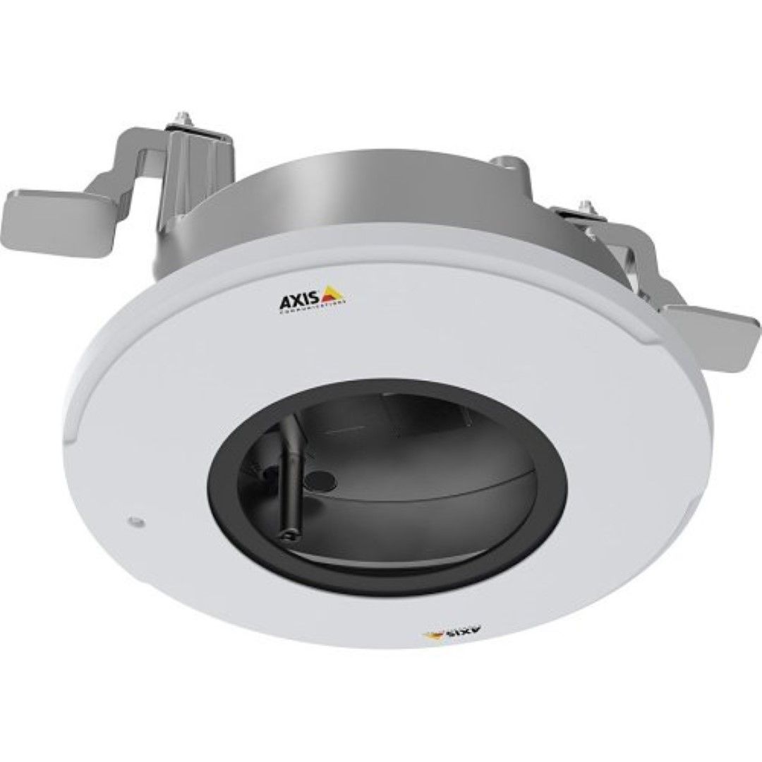 Witte Axis TP3201 inbouwmontage voor systeemplafonds met metalen behuizing en bevestigingsklemmen voor domecamera's.