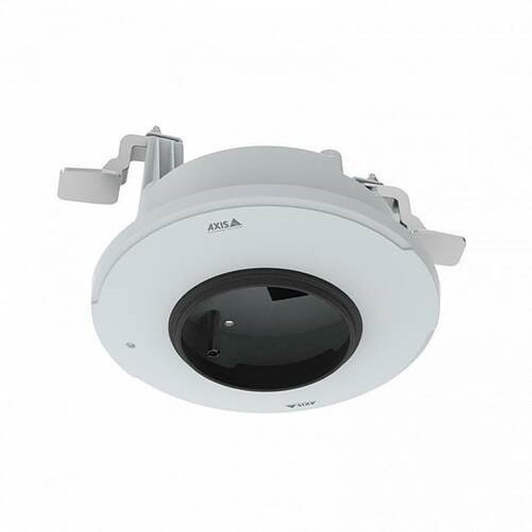 Witte Axis TP3204-E inbouwmontage voor plafondinstallatie met metalen behuizing en zwarte camera-opening.