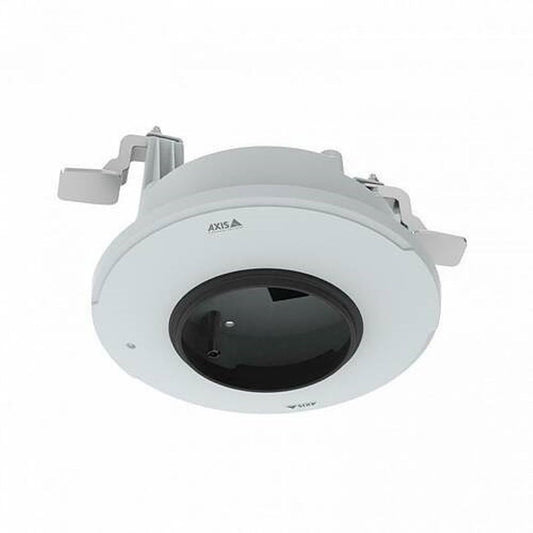 Witte Axis TP3204-E inbouwmontage voor plafondinstallatie met metalen behuizing en zwarte camera-opening.
