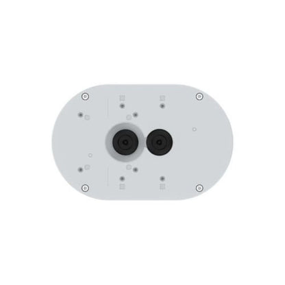 Witte Axis TP4601-E kabeldoos met ovale vorm, schroefbevestigingen en twee centrale kabeldoorvoeren voor buitenmontage.