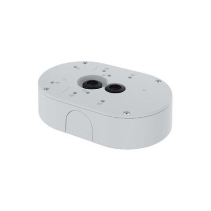 Witte Axis TP4601-E kabeldoos met ovale behuizing, kabelinterfaces en robuust ontwerp voor buiteninstallaties.