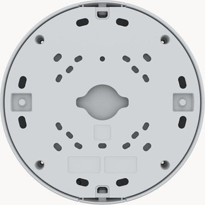 Witte, ronde Axis TQ3601-E kabeldoos met montagegaten en kabelinterfaces voor camera's van 184-198 mm.
