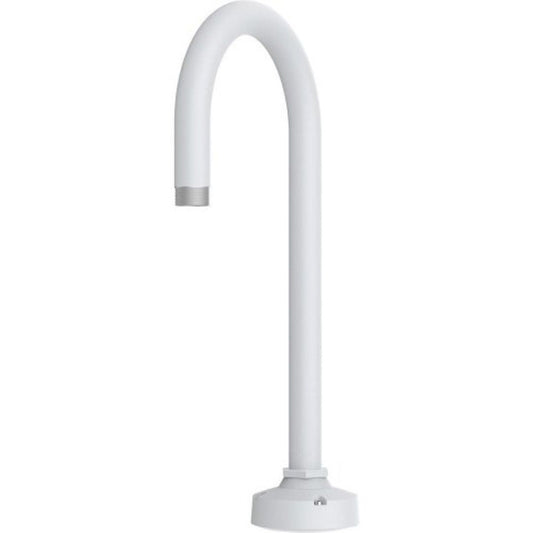 Witte Axis TQ6501-E aluminium borstweringmontage met gebogen arm en ronde montagevoet voor buitenbeveiligingscamera's.