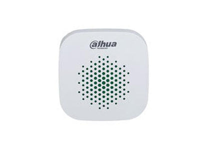 Witte Dahua AirShield draadloze binnensirene met strak design en centraal luidsprekerrooster.