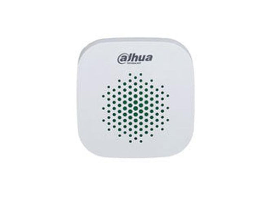 Witte Dahua AirShield draadloze binnensirene met strak design en centraal luidsprekerrooster.