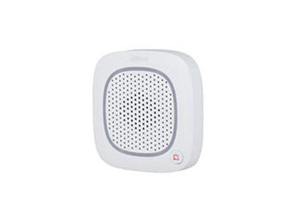 Witte Dahua AirShield draadloze binnensirene met flitser en geperforeerd luidsprekerrooster.