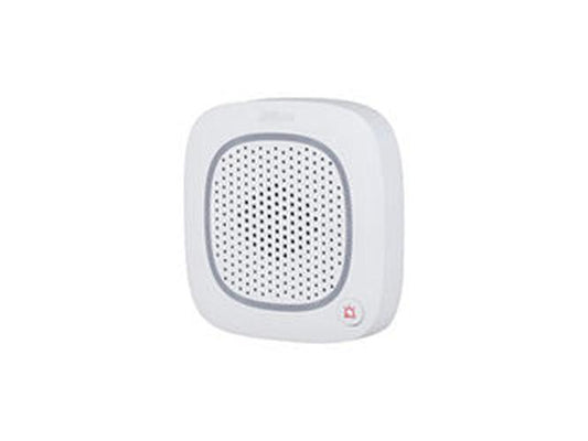 Witte Dahua AirShield draadloze binnensirene met flitser en geperforeerd luidsprekerrooster.