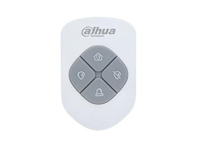 Witte Dahua AirShield 4-knops keyfob met grijze bedieningsknoppen voor draadloze alarminstellingen.