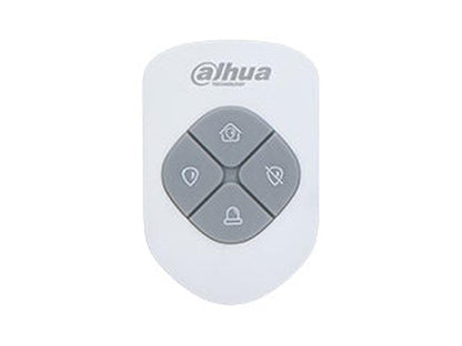 Witte Dahua AirShield 4-knops keyfob met grijze bedieningsknoppen voor draadloze alarminstellingen.