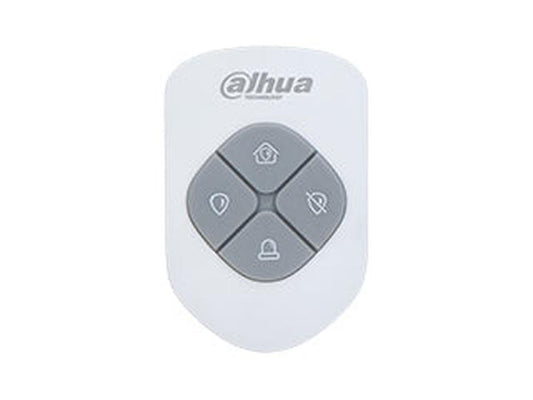 Witte Dahua AirShield 4-knops keyfob met grijze bedieningsknoppen voor draadloze alarminstellingen.